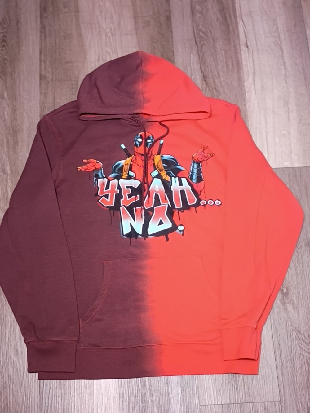 Marvel Deadpool 'Yeah No' Split Red & Burgundy Hoodie